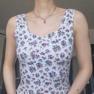 Vintage 90s dainty floral white and pink bodycon mini dress